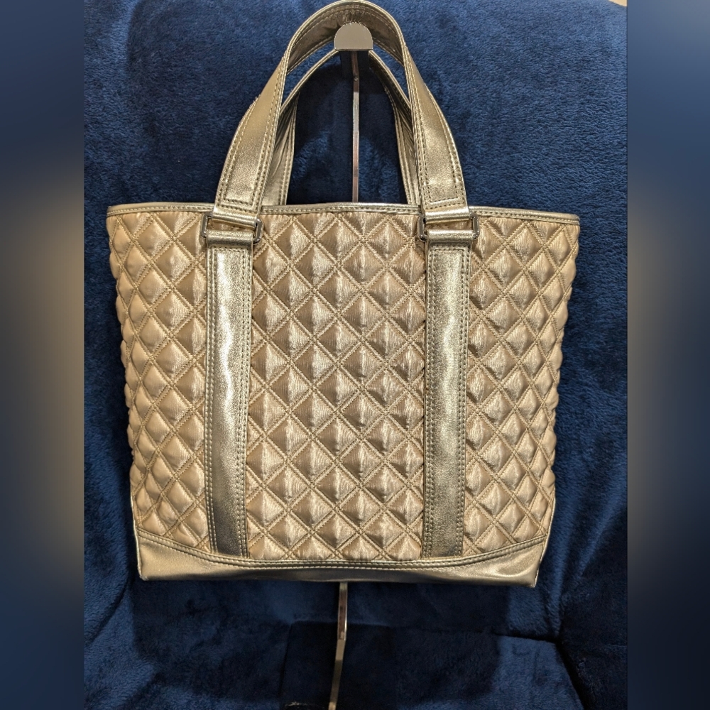 Marc Jacobs Large Gold Quilted Tote Bag, 17x12x7"